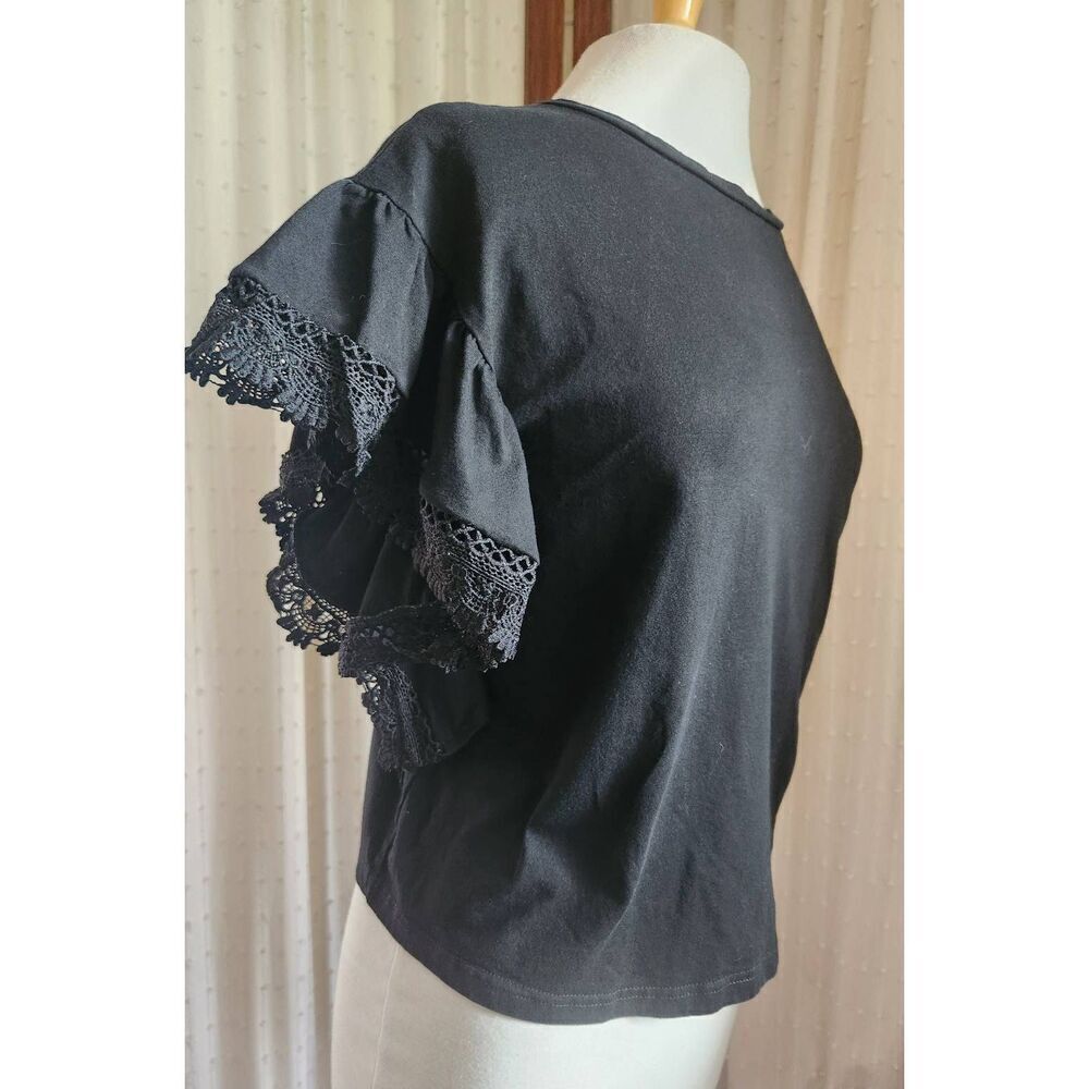 T5 Main Strip black blouse w lacy butterfly ruffly sleeves
